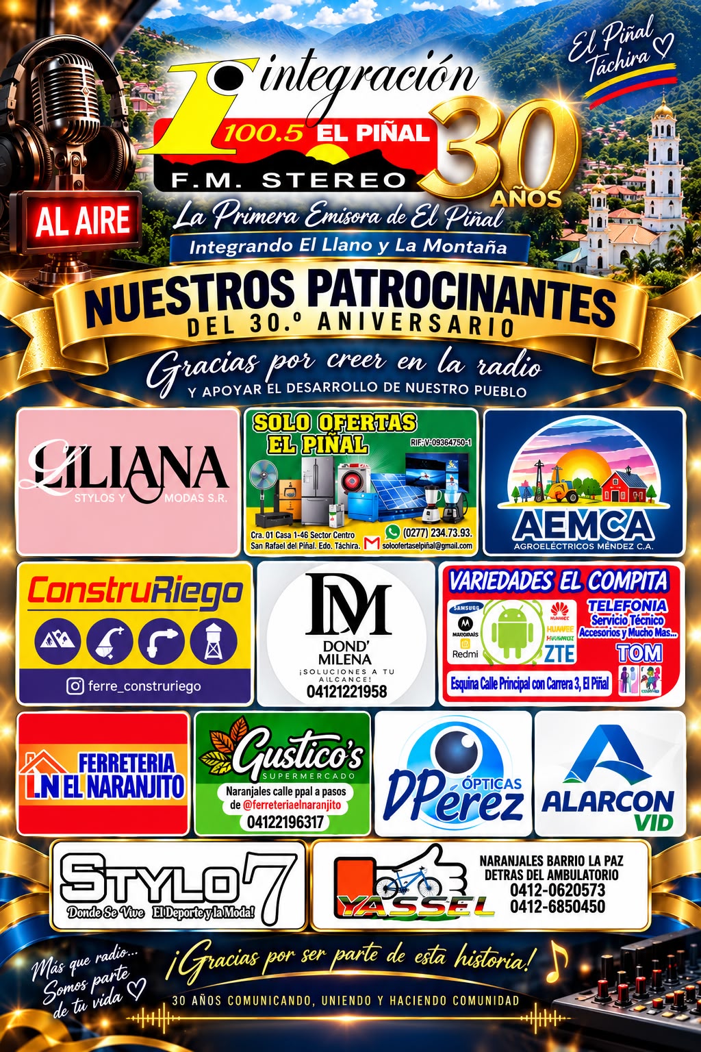 PATROCINANTES ANIVERSARIO 30 AÑOS DE INTEGRACION 100.5FM