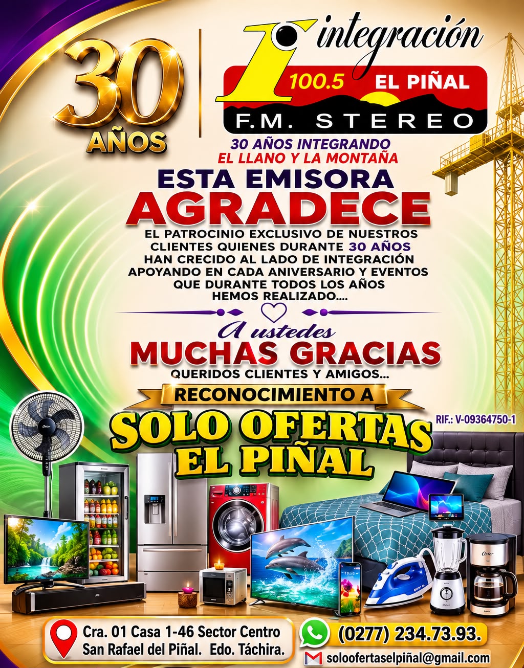 PATROCINANTES ANIVERSARIO 30 AÑOS DE INTEGRACION 100.5FM