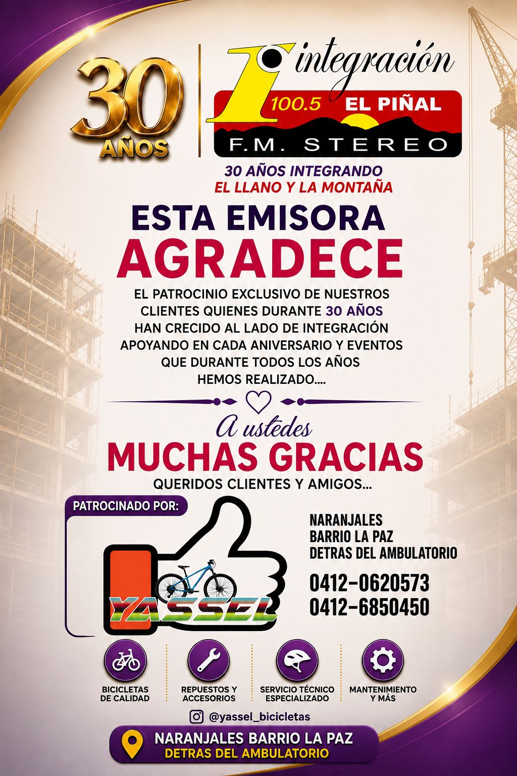 PATROCINANTES ANIVERSARIO 30 AÑOS DE INTEGRACION 100.5FM