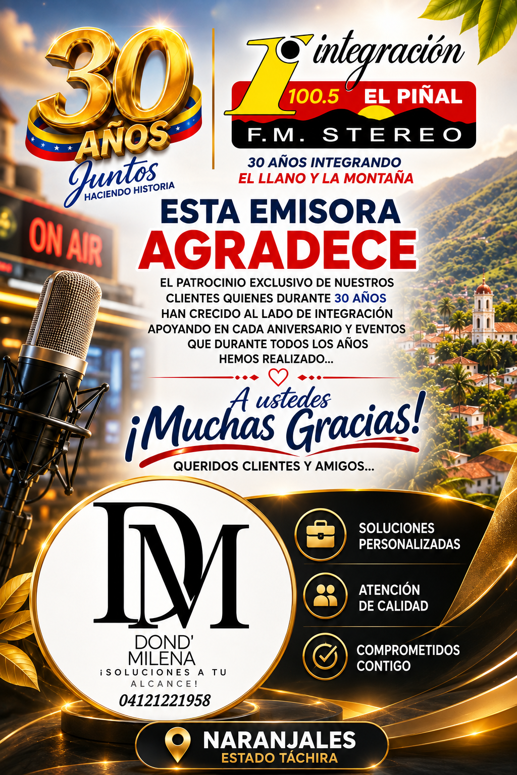 PATROCINANTES ANIVERSARIO 30 AÑOS DE INTEGRACION 100.5FM
