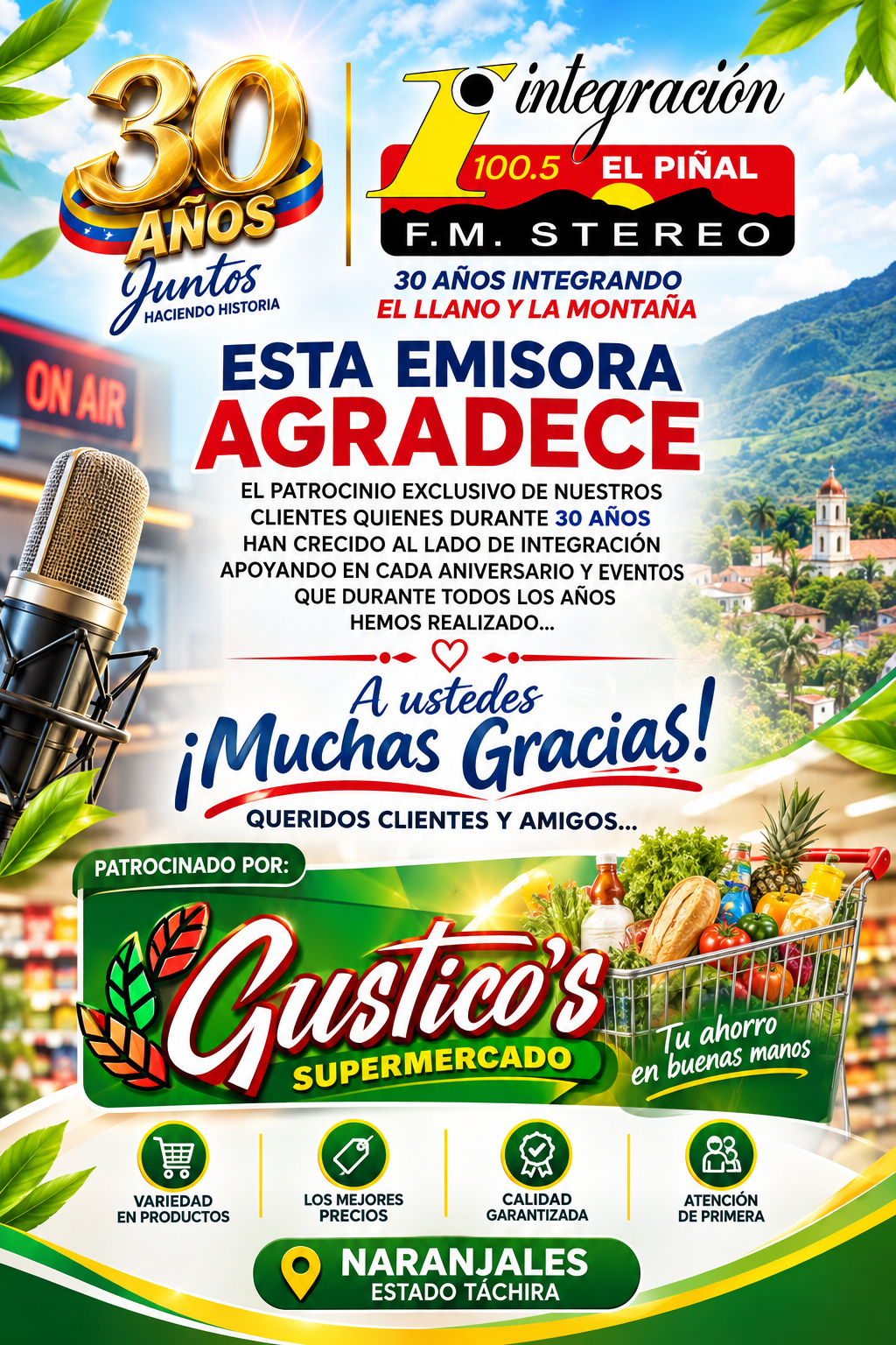 PATROCINANTES ANIVERSARIO 30 AÑOS DE INTEGRACION 100.5FM