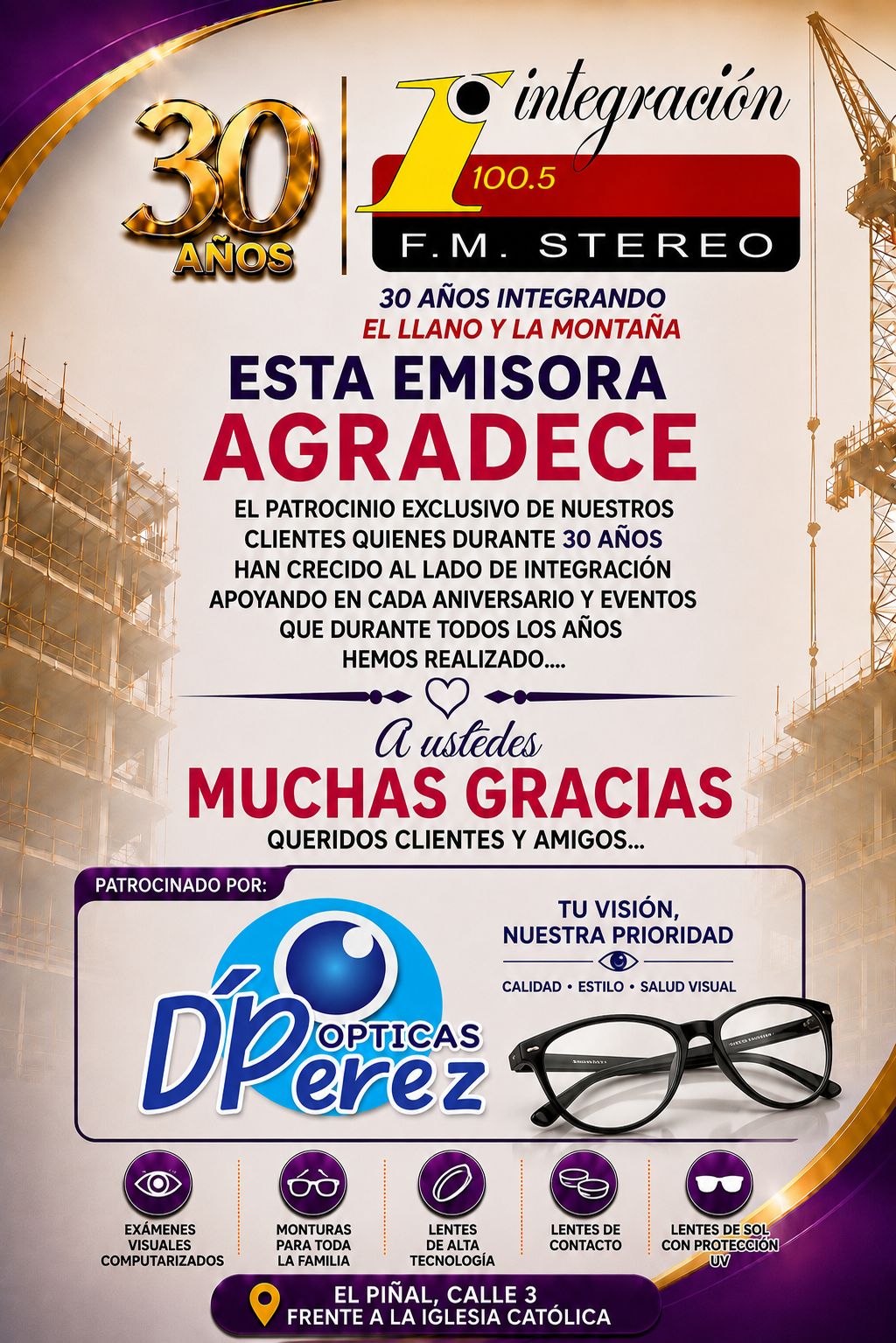 PATROCINANTES ANIVERSARIO 30 AÑOS DE INTEGRACION 100.5FM