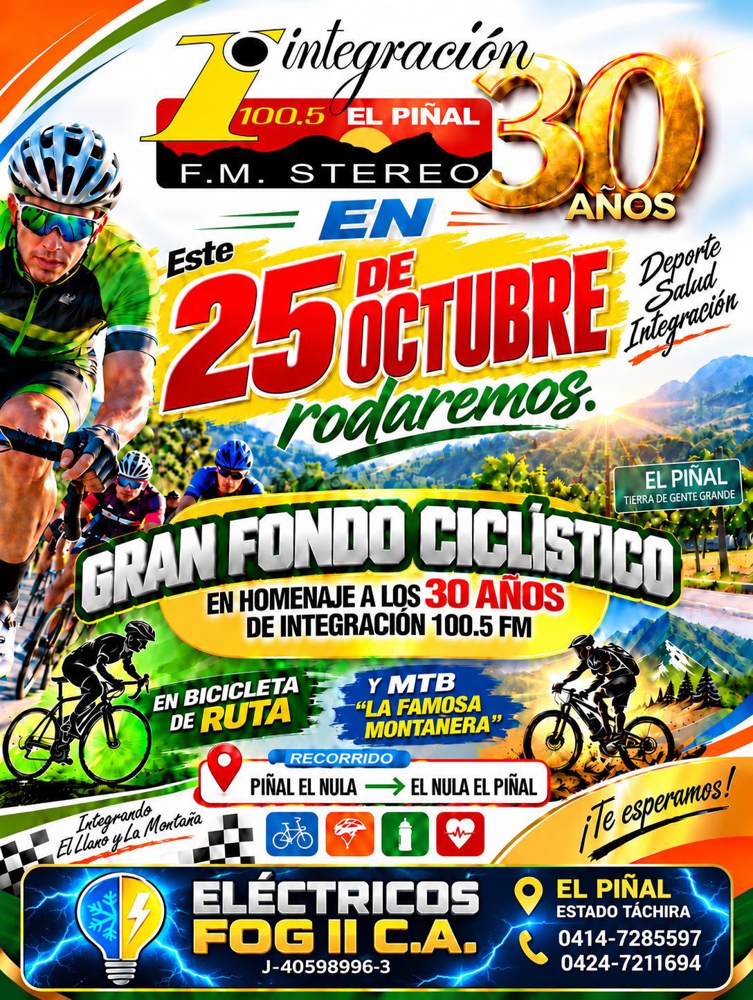 PATROCINANTES DEL GRAN FONDO CICLISTICO EN HOMENAJE A LOS 30 AÑOS DE INTEGRACION 100.5FM