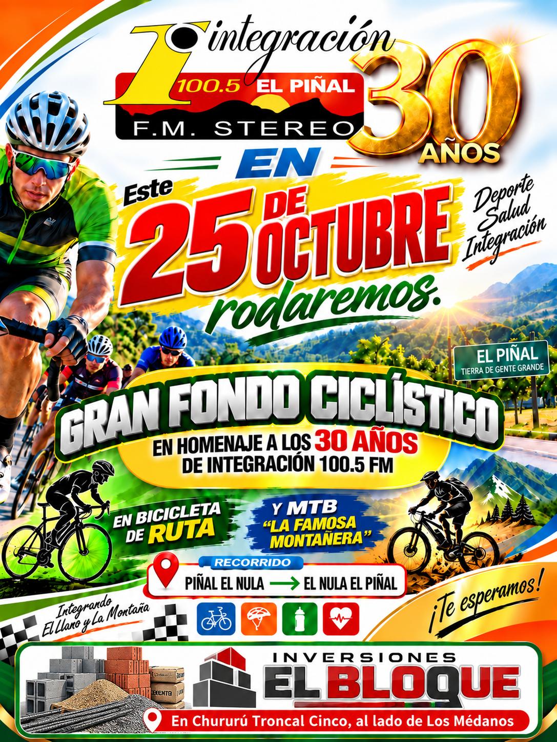 PATROCINANTES DEL GRAN FONDO CICLISTICO EN HOMENAJE A LOS 30 AÑOS DE INTEGRACION 100.5FM