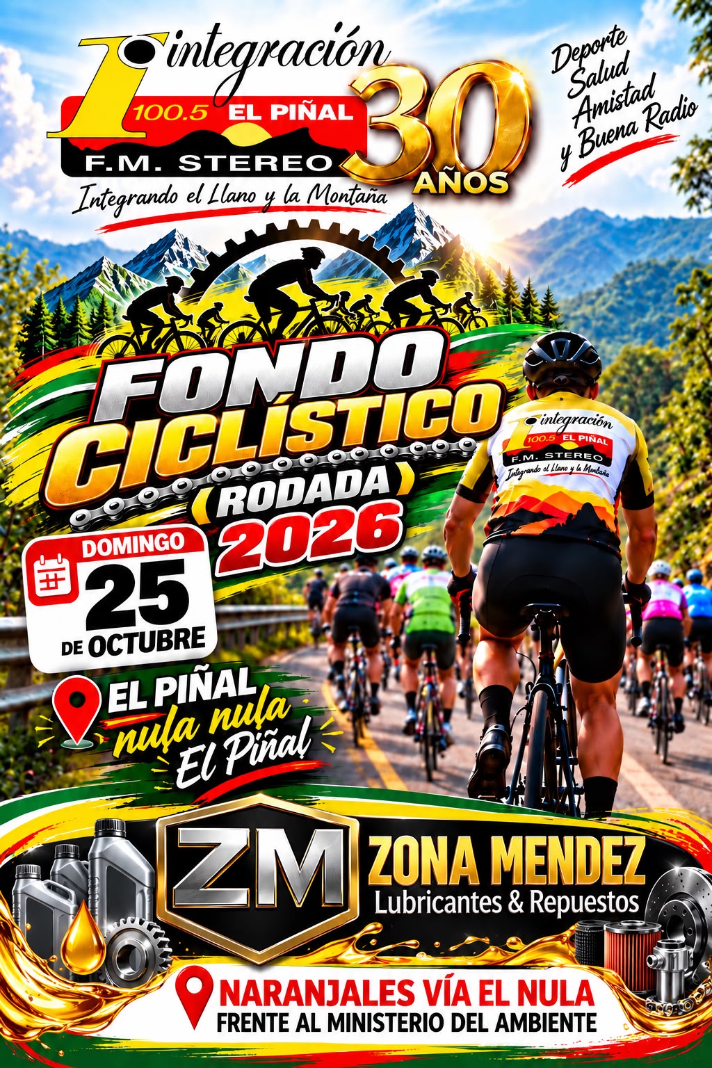 PATROCINANTES DEL GRAN FONDO CICLISTICO EN HOMENAJE A LOS 30 AÑOS DE INTEGRACION 100.5FM
